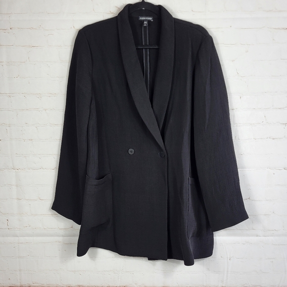 Eileen Fisher Double Breasted Textured Oversized Blazer Jacket in Black S/P - Picture 2 of 13